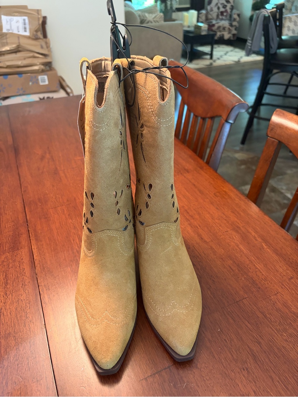 Women’s Suede Western Ankle Boots - Tan